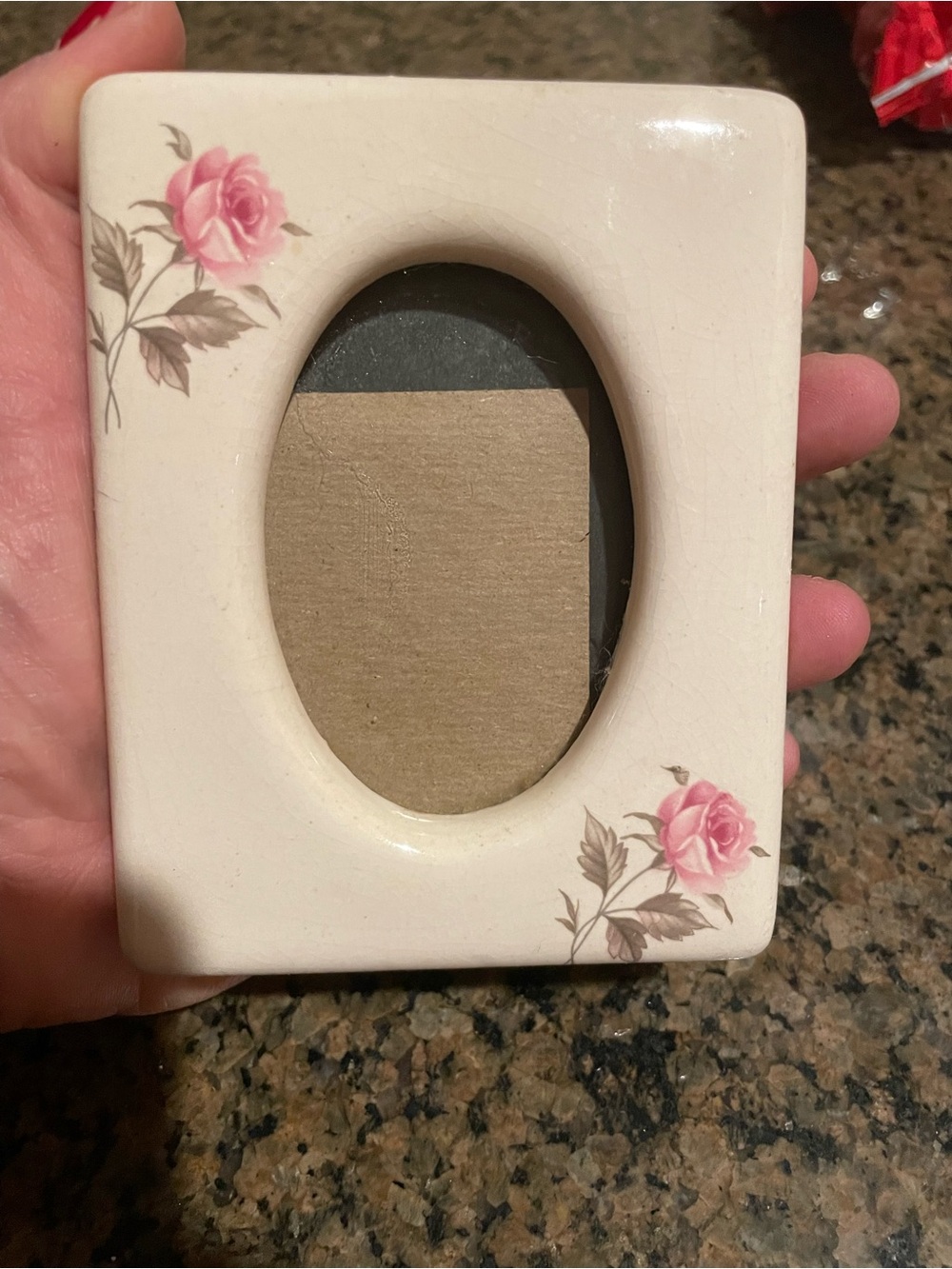 Vintage Porcelain Floral Mini Photo Frame — Pink Rose